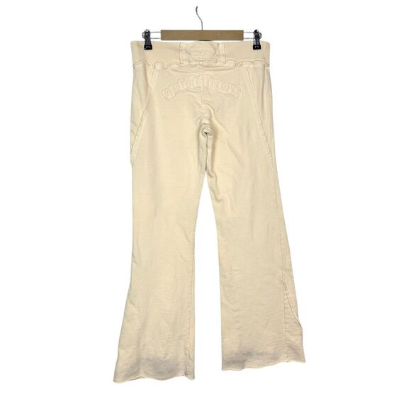 Golddigga Track Pants y2k Womens Large Cream Flare Leg Sweatpants Drawstring 90s - Picture 2 of 16
